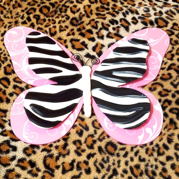 Pink & Zebra 3D Butterfly Wall Decoration 16" wide x 12 1/2" tall - Picture 2 of 2
